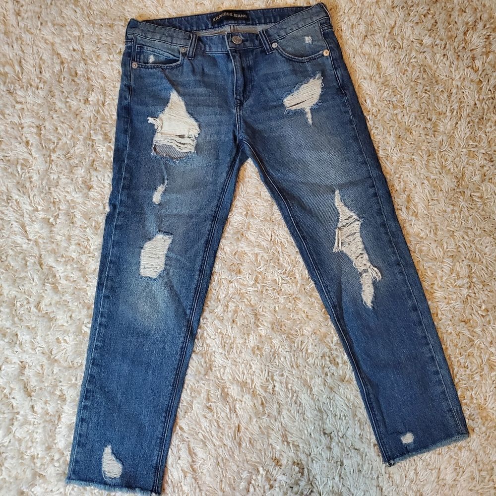 EXPRESS JEANS Distressed Girlfriend Fit - Sz. 2